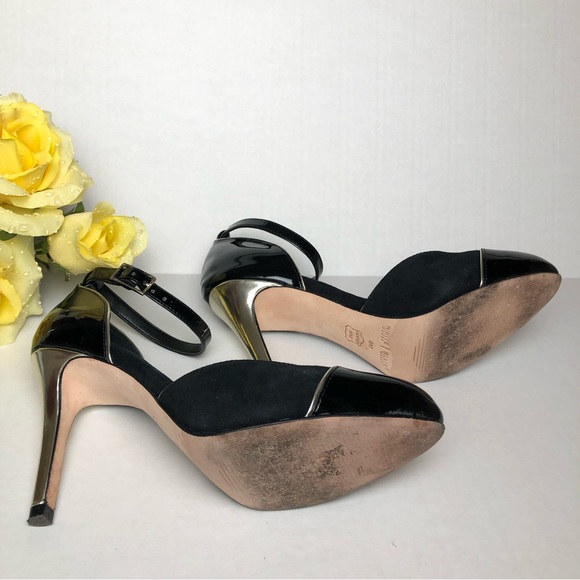 White House Black Market (WHBM) Suede Strappy Heels with Black Patent Leather - Picture 5 of 5